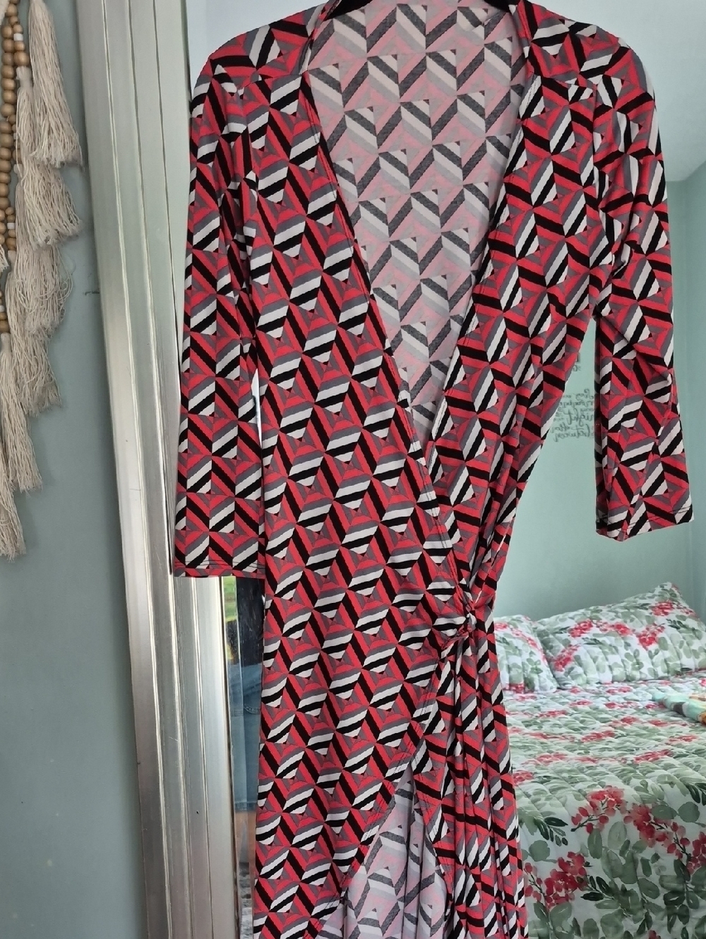 Forever Link Red Black White Geometric Wrap Dress